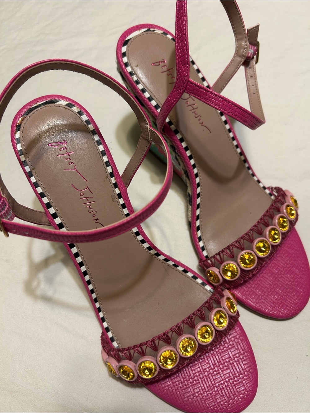 Betsey Johnson Fuchsia Slingback Heels with Gold Crystal Accents